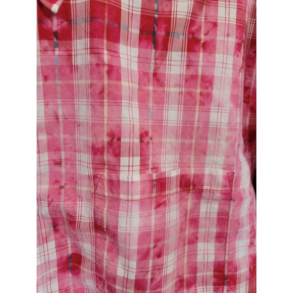 Banana Republic Shirt Slim Fit Plaid Tie Dye Distressed Grunge Red Mens Large L